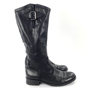 Gabor Womens Moto Boot Black Leather Side Zip Lug Sole Buckle Calf UK 4.5 US 6.5